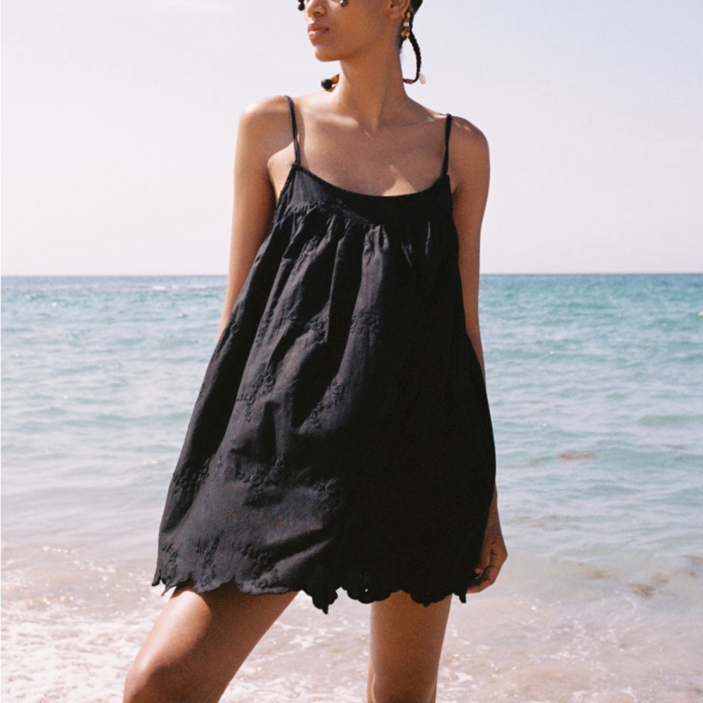 Zara Embroidered Eyelet Romper Dress